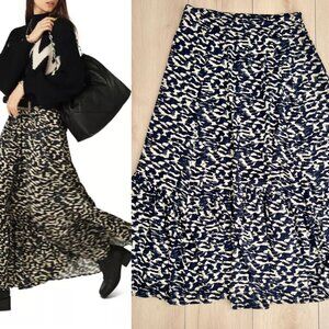 NWT ba&sh Alexa Tiered Animal Print Maxi Skirt US Size 12 Soft Grunge / Parisian